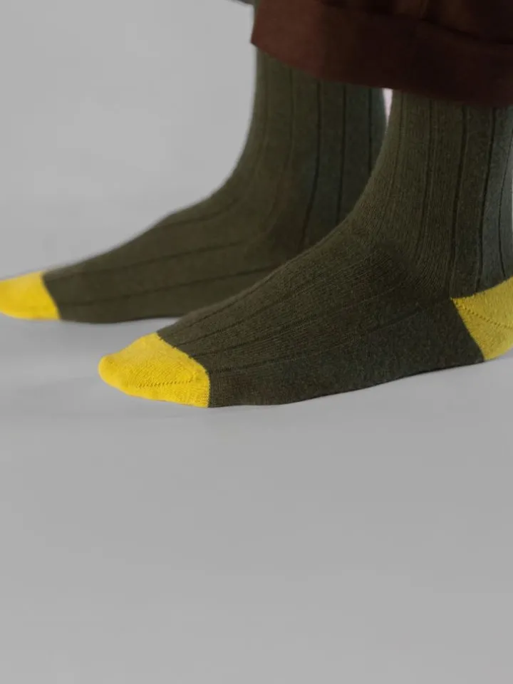 Chaussettes laine et cachemire vertes et jaunes