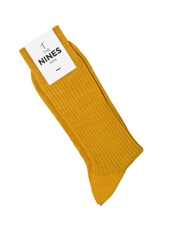 Chaussettes laine vierge jaune moutarde