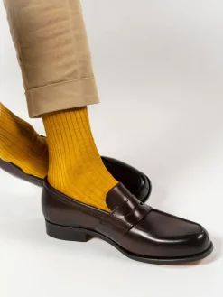 Chaussettes laine vierge jaune moutarde