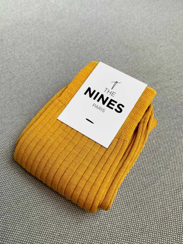 Chaussettes laine vierge jaune moutarde