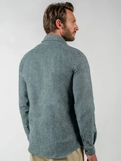 Chemise bleue en flanelle épaisse col italien