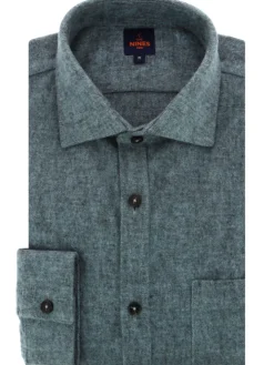 Chemise bleue en flanelle épaisse col italien