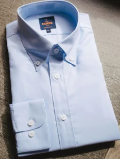 Chemise col américain en oxford bleu ciel