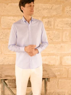 Chemise col américain en oxford bleu ciel
