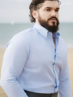 Chemise col américain en oxford bleu ciel