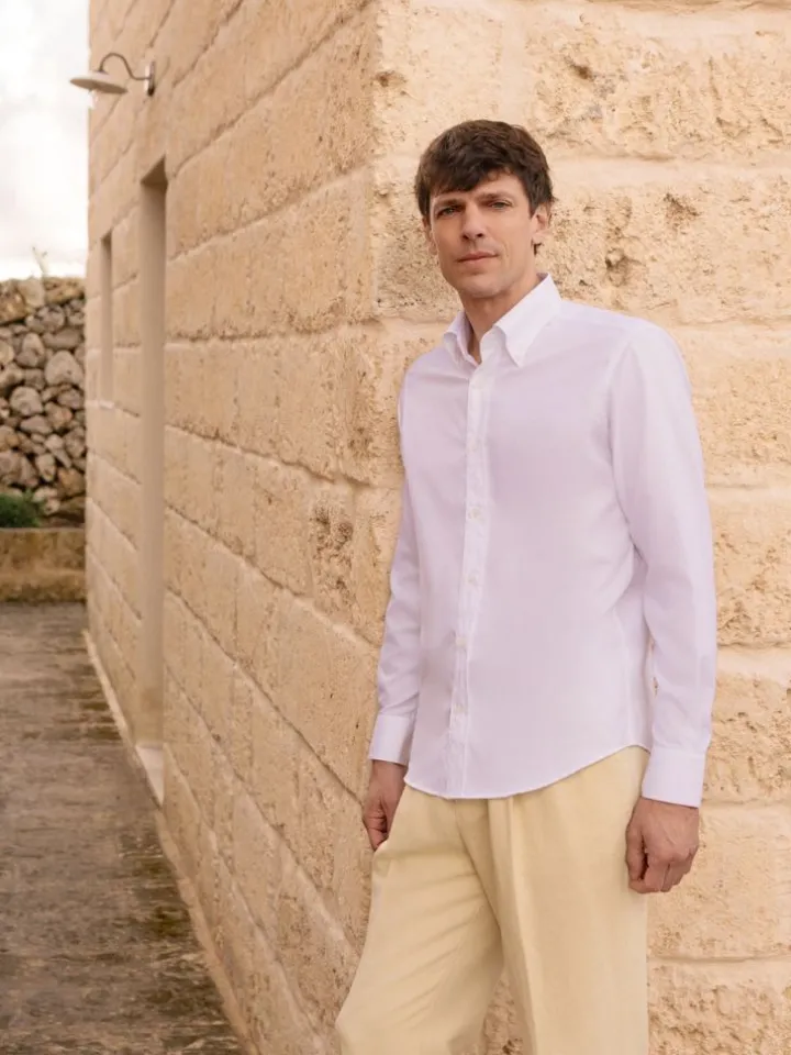 Chemise col américain en oxford blanc