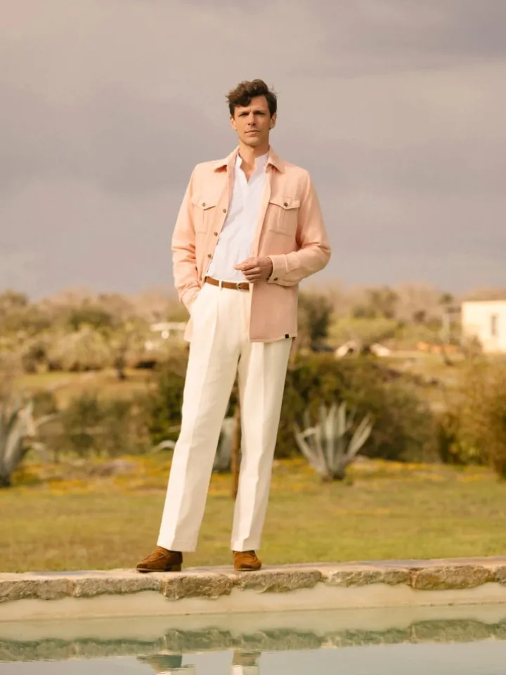 Chemise col droit ouvert en popeline blanche