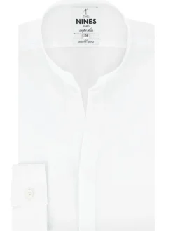 Chemise col droit ouvert en popeline blanche