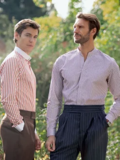Chemise col droit ouvert à rayures bordeaux
