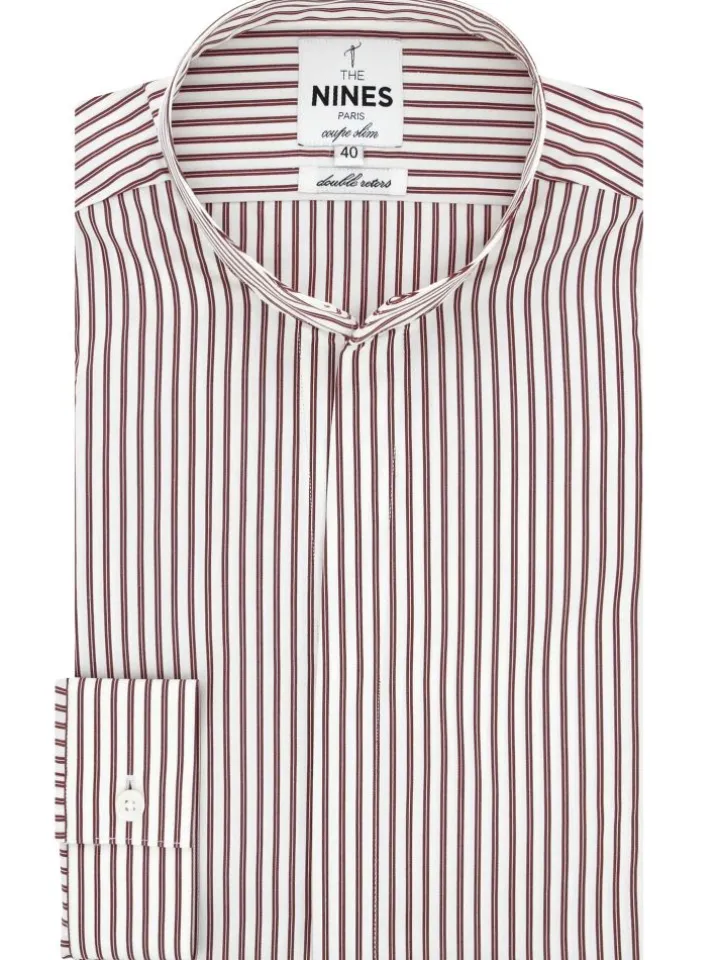 Chemise col droit ouvert à rayures bordeaux