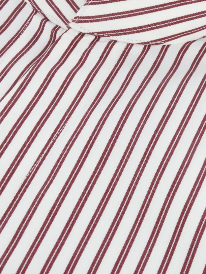 Chemise col droit ouvert à rayures bordeaux