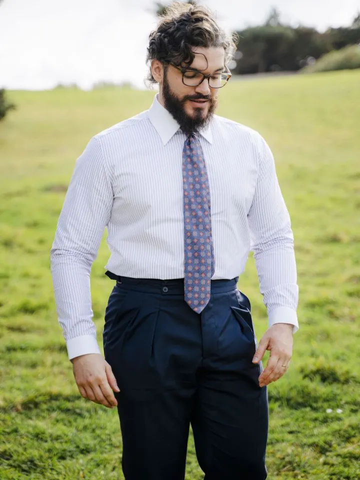 Chemise col français à rayures parme