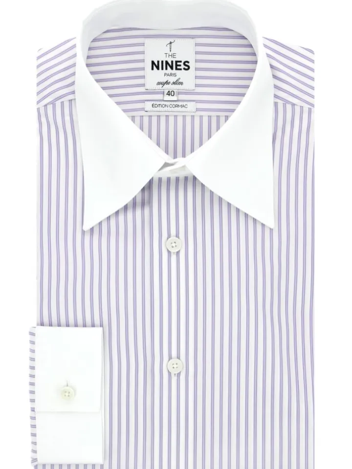 Chemise col français à rayures parme