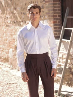Chemise col français blanche à rayures roses
