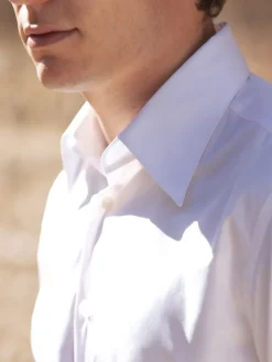 Chemise col français blanche à rayures roses