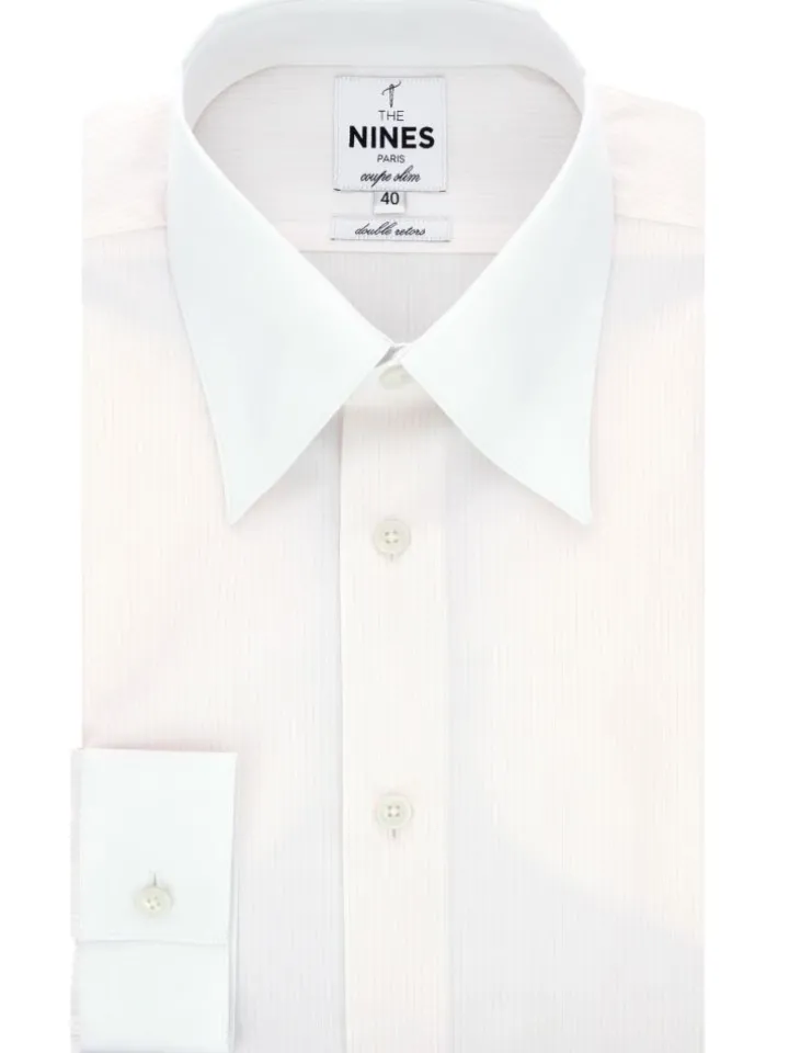 Chemise col français blanche à rayures roses