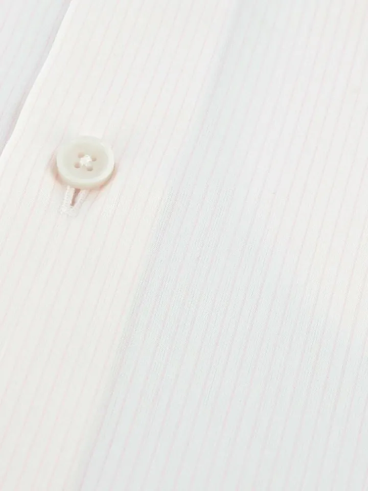 Chemise col français blanche à rayures roses
