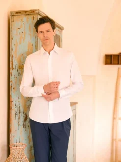Chemise col français blanche à poignets mousquetaire
