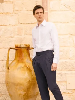 Chemise col français blanche à poignets mousquetaire