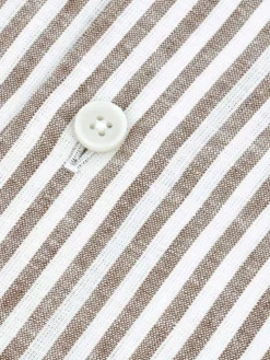 Chemise col français en lin et coton à rayures noisette