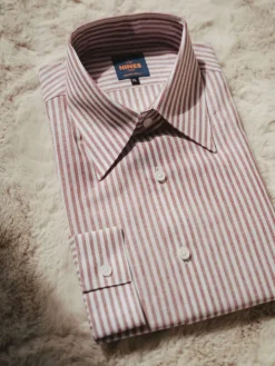 Chemise col français en lin et coton à rayures rouge