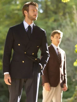 Chemise col français en twill vichy bleu marine