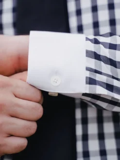 Chemise col français en twill vichy bleu marine