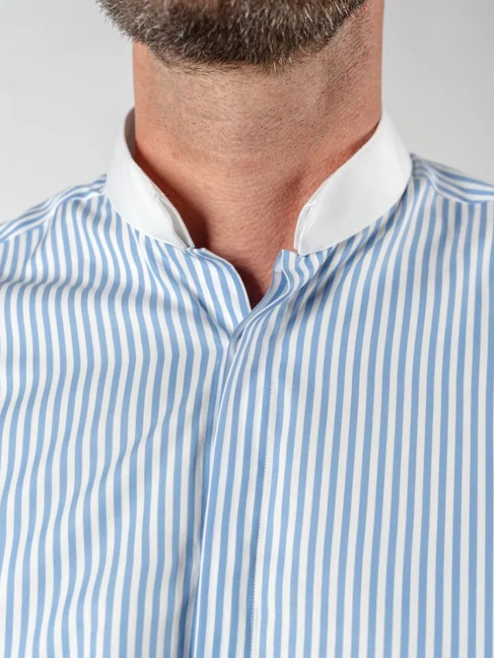 Chemise col inversé à rayures bleues
