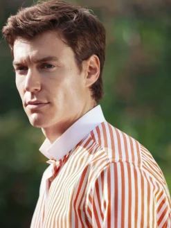 Chemise col inversé à rayures orange