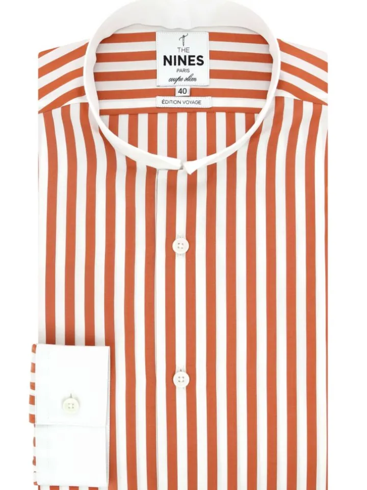 Chemise col inversé à rayures orange