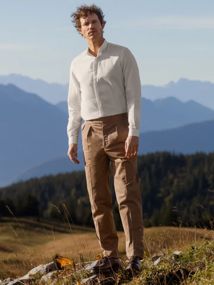 Chemise col inversé coton et cachemire écru
