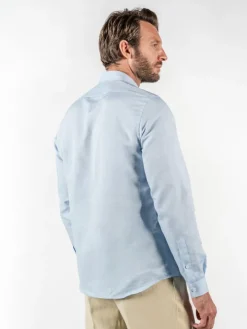 Chemise col inversé en lin et coton bleu ciel