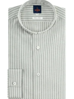 Chemise col inversé en oxford japonais à rayures vertes