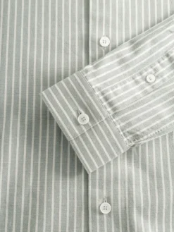 Chemise col inversé en oxford japonais à rayures vertes