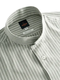 Chemise col inversé en oxford japonais à rayures vertes