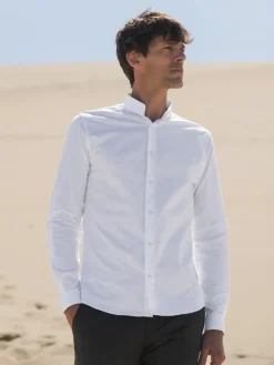Chemise col inversé en oxford gratté blanche