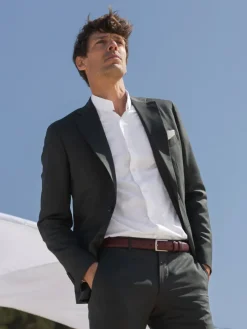 Chemise col inversé en oxford gratté blanche