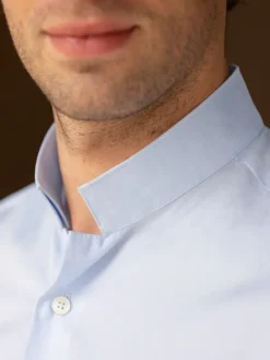 Chemise col inversé en popeline bleu ciel