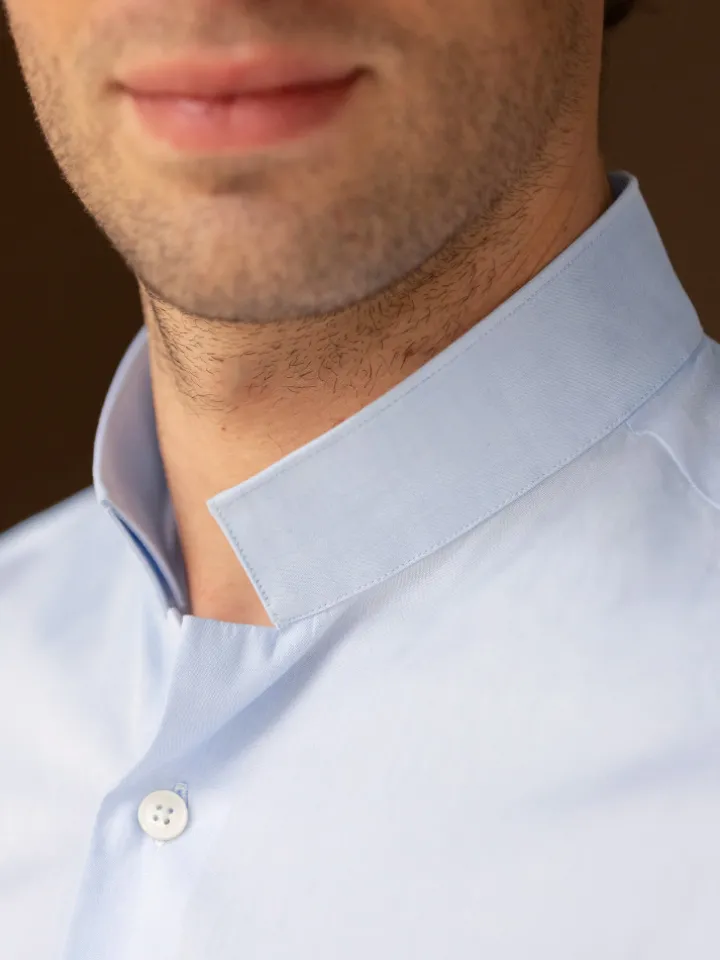 Chemise col inversé en popeline bleu ciel