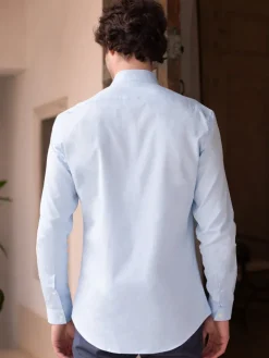 Chemise col inversé en popeline bleu ciel