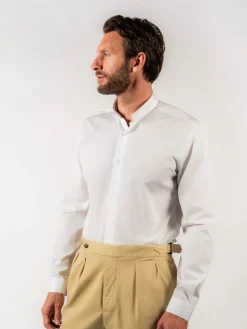 Chemise col inversé en popeline blanche