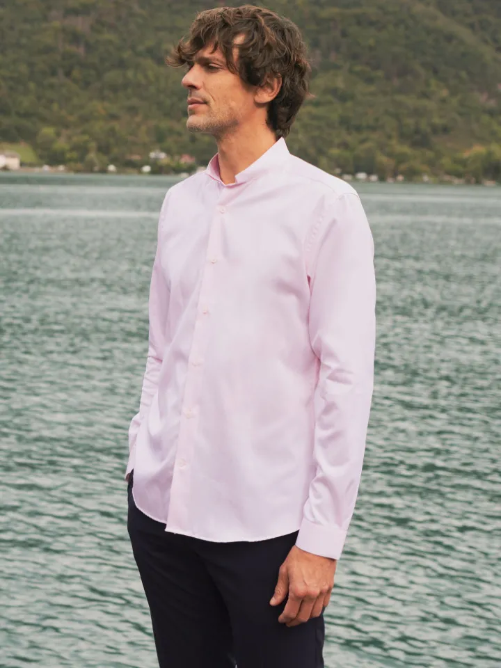 Chemise col inversé mini twill rose