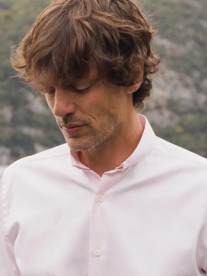Chemise col inversé mini twill rose