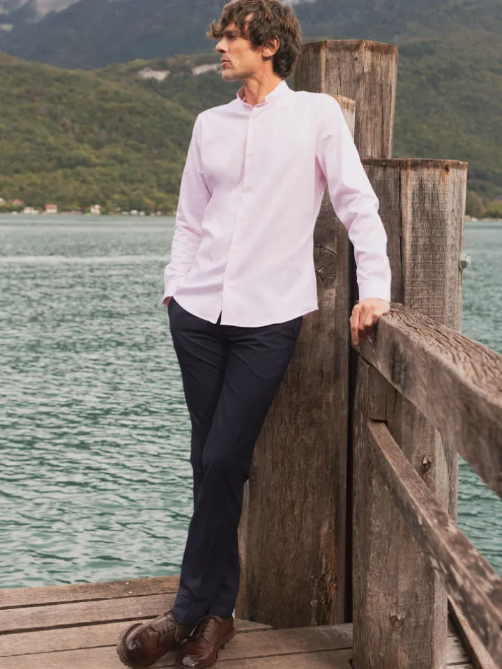 Chemise col inversé mini twill rose