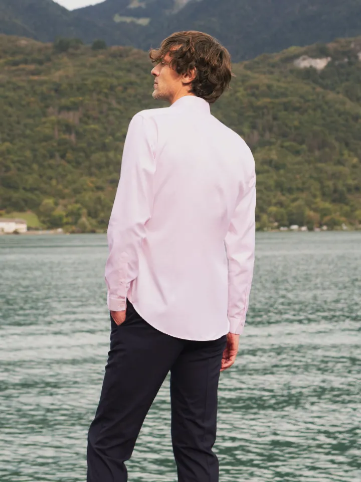 Chemise col inversé mini twill rose