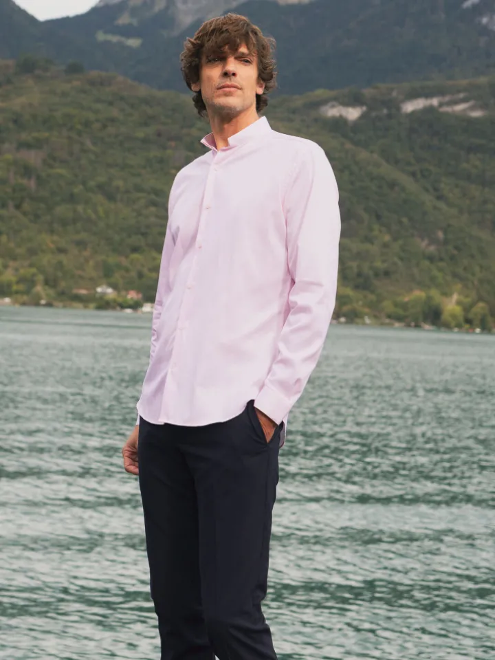 Chemise col inversé mini twill rose
