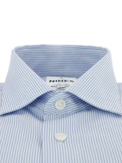 Chemise col italien à rayures bleu ciel