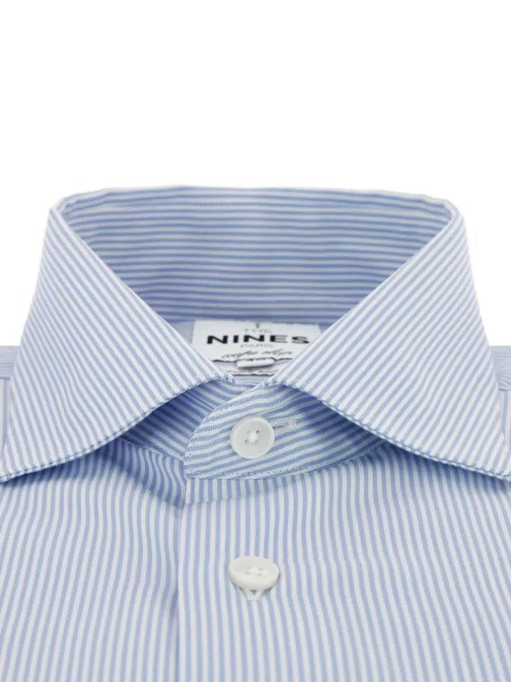 Chemise col italien à rayures bleu ciel