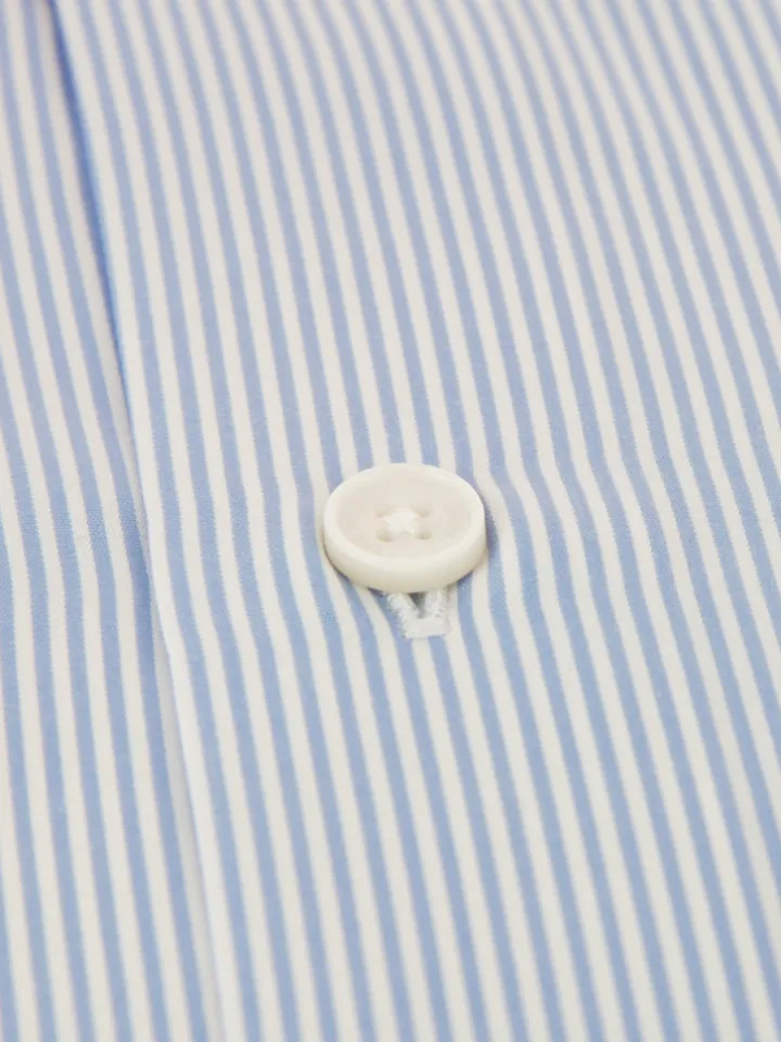 Chemise col italien à rayures bleu ciel