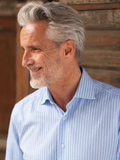 Chemise col italien à rayures bleu ciel